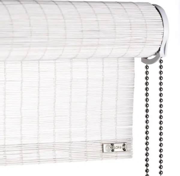 White fine bamboo roller blind with chain pull