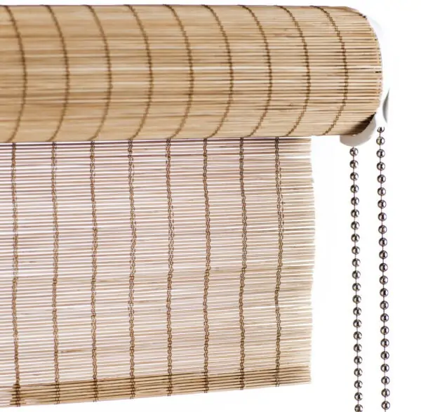 Brown fine bamboo roller blind, with chain pull
