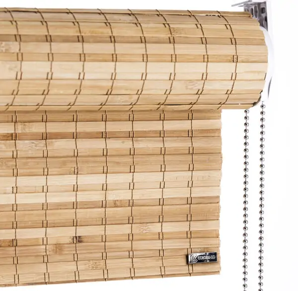 Brown privacy bamboo roller blind, with chain pull