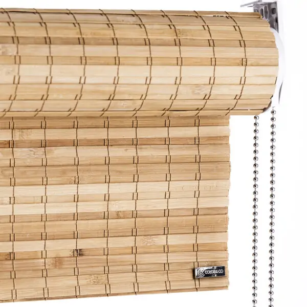 Brown privacy bamboo roller blind, with chain pull