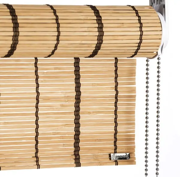 Brown striped bamboo roller blind, with chain pull