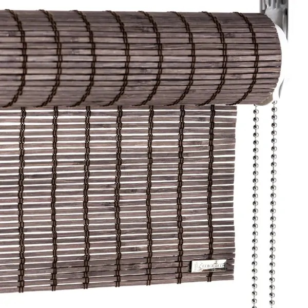 Dark brown bamboo roller blind, with chain pull