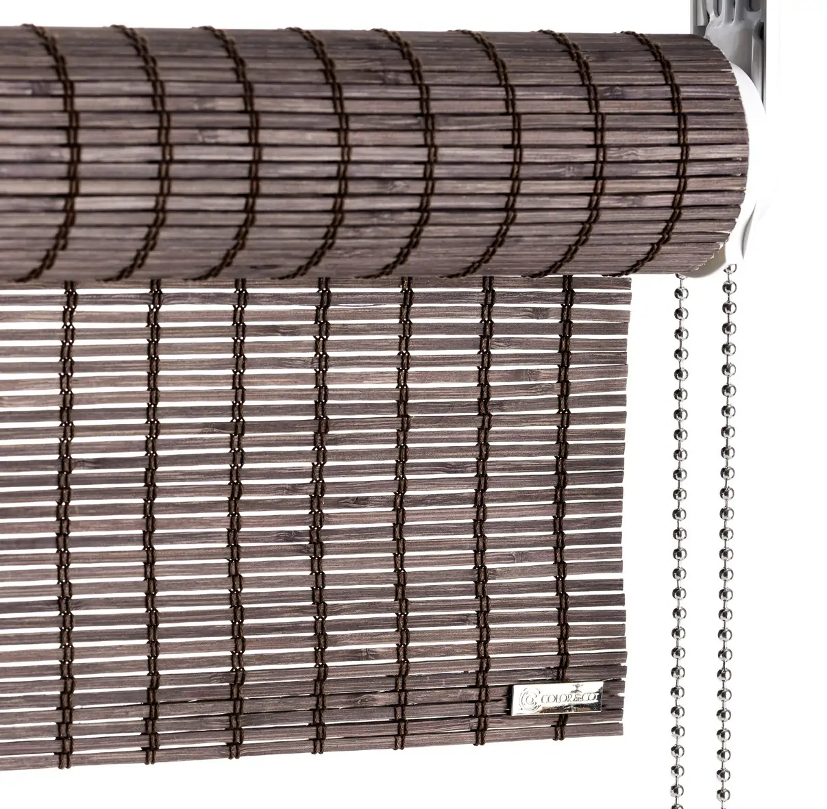 Dark brown bamboo roller blind, with chain pull