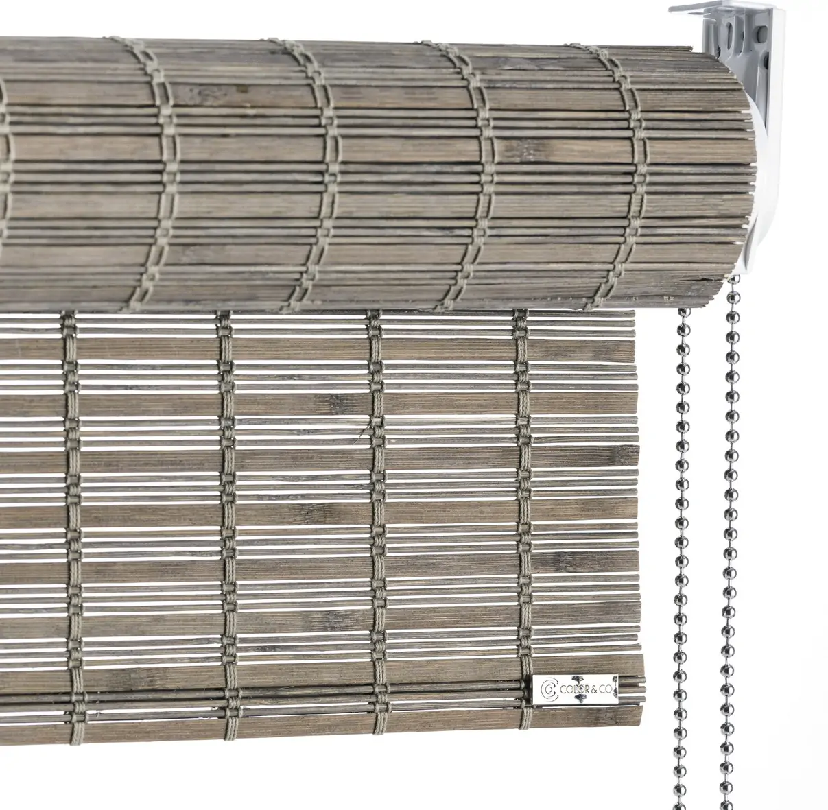 Grey-brown bamboo roller blind, with chain pull